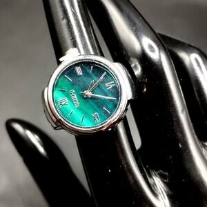 Watch Ring Silver Green Quartz Men's Women's Anniversary Birthday Christmas Gift
